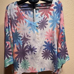 POL Oversized crop open knit floral top sweater size small new